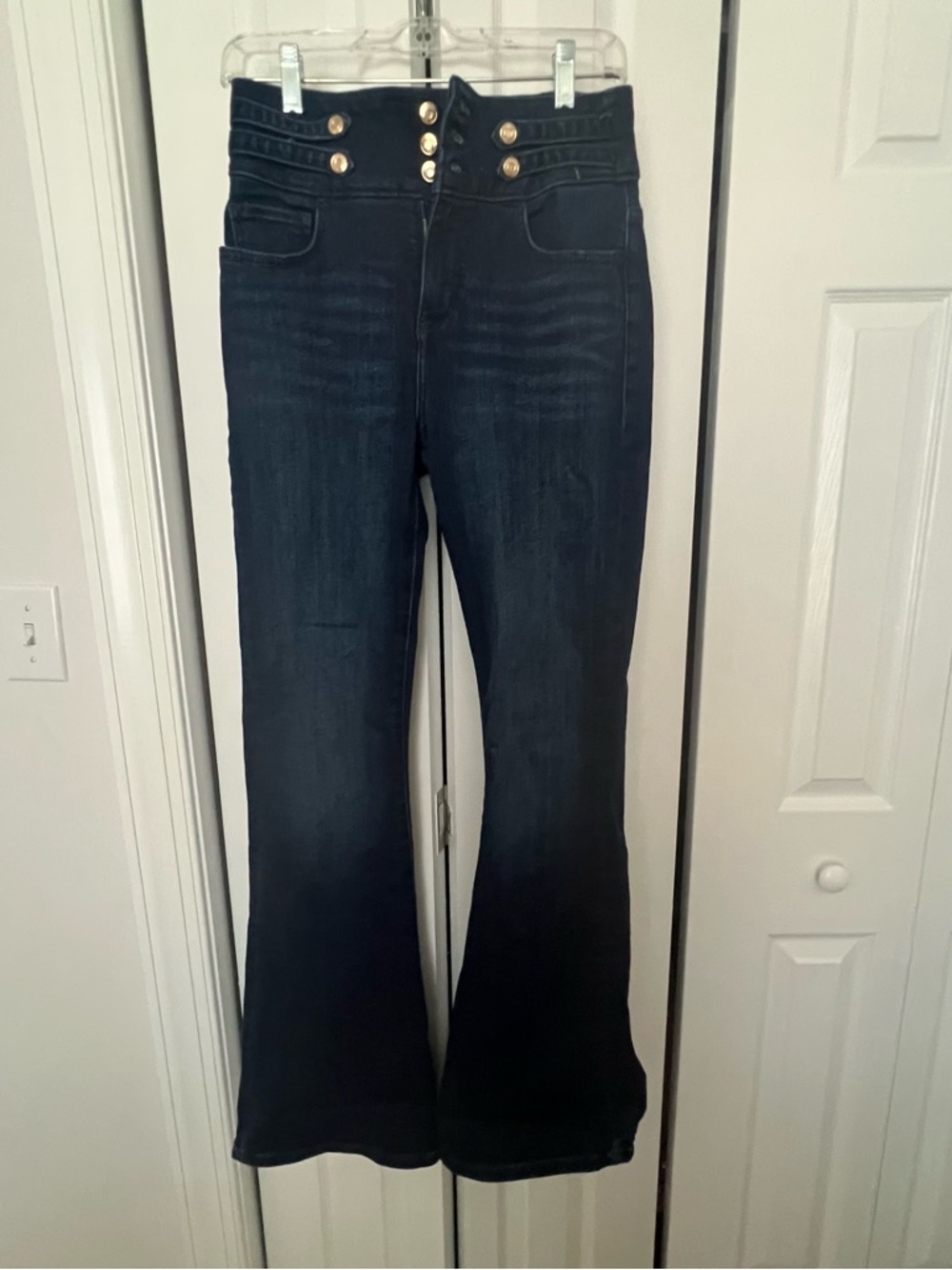Guess Dark Navy Flare Jeans with Gold Buttons